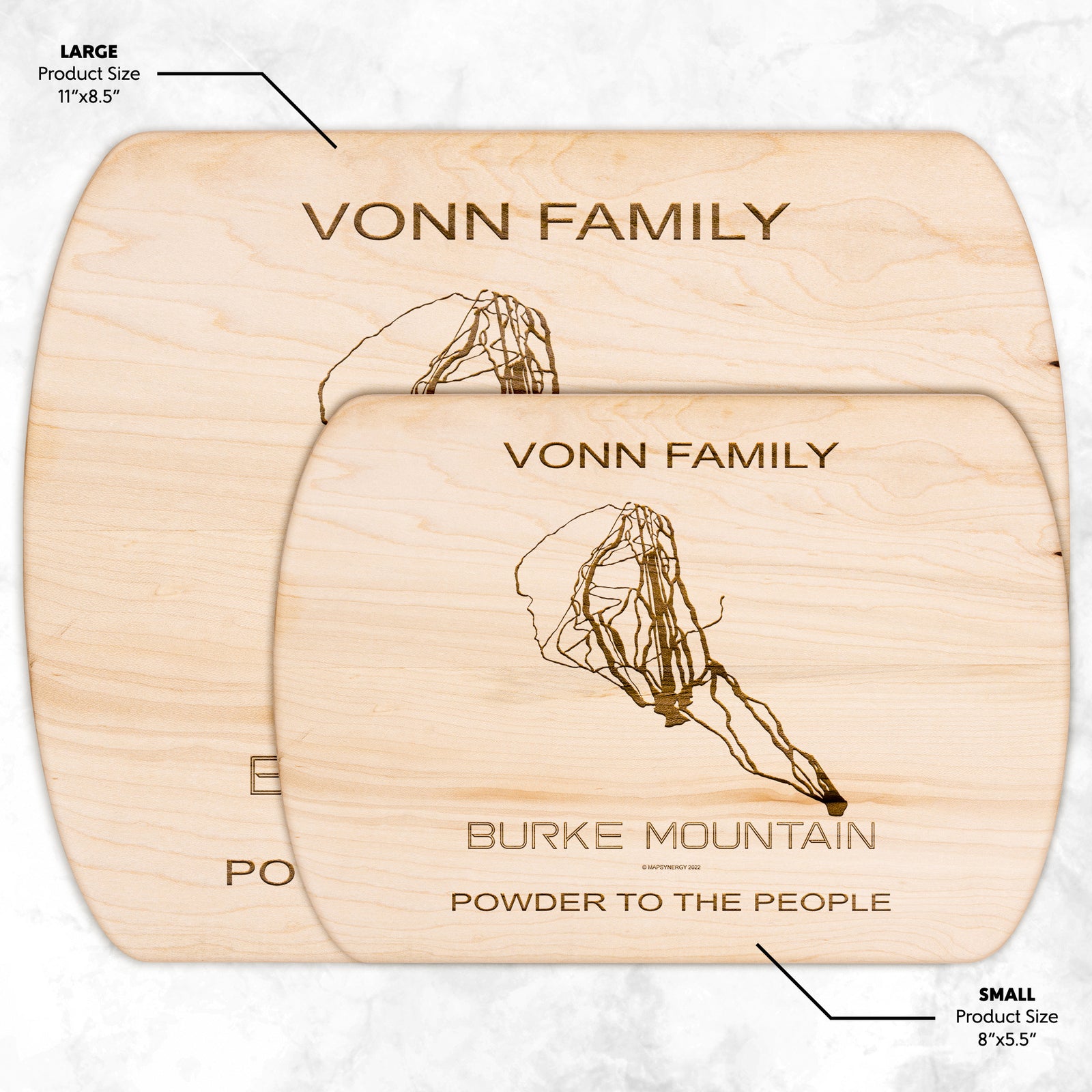 PERSONALIZED Burke Mountain, Vermont  SKI TRAIL MAP CUTTING BOARD
