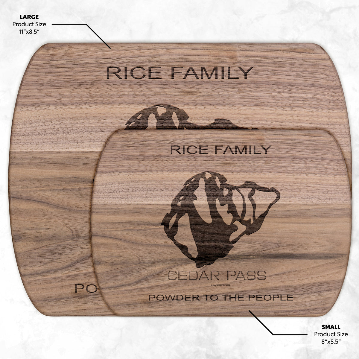 PERSONALIZED CEDAR PASS , CALIFORNIA SKI TRAIL MAP CUTTING BOARD