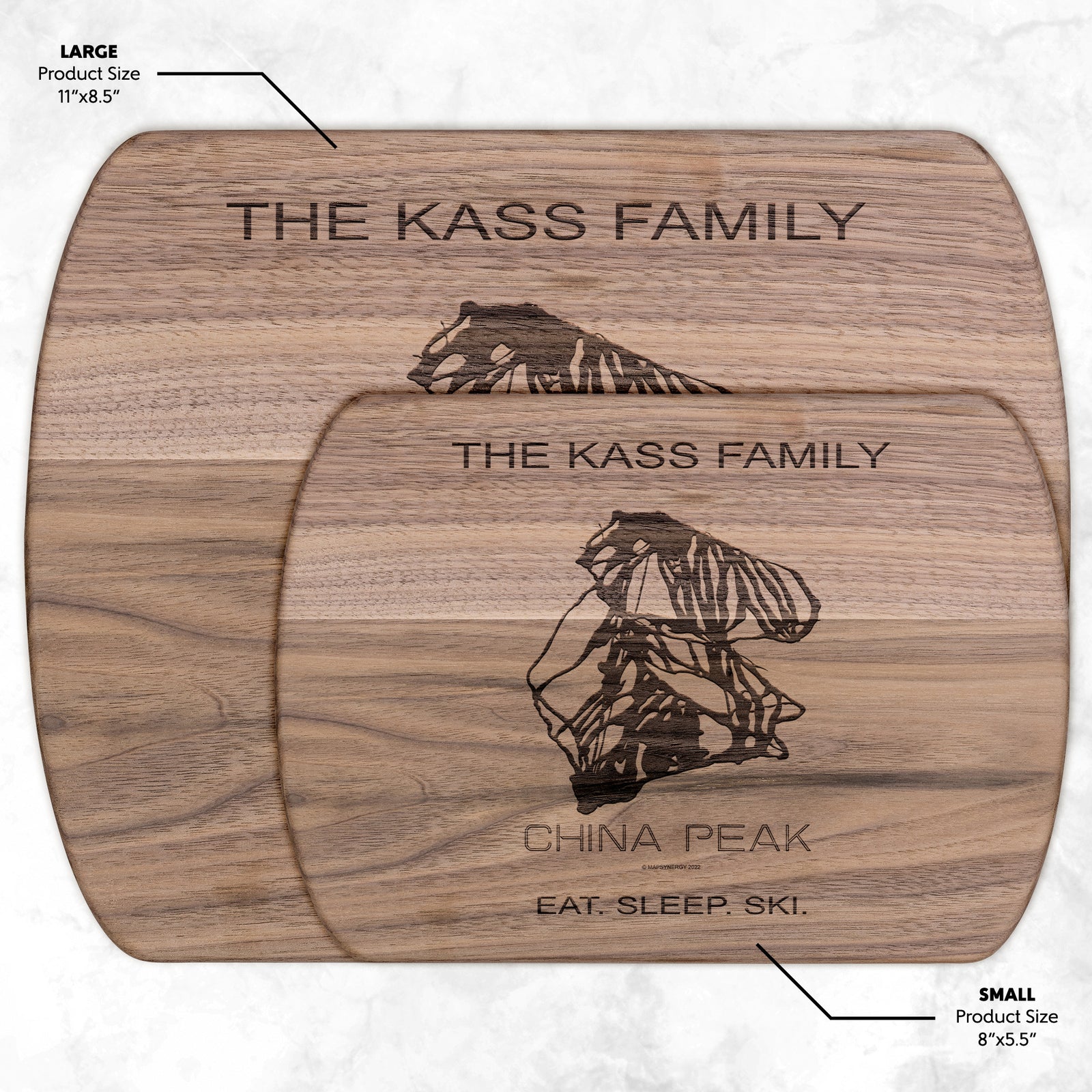 PERSONALIZED CHINA PEAK, CALIFORNIA SKI TRAIL MAP CUTTING BOARD