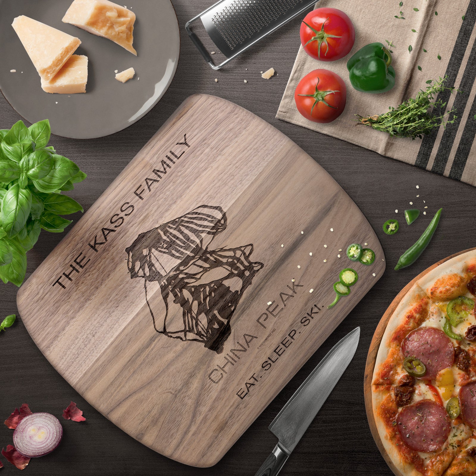 PERSONALIZED CHINA PEAK, CALIFORNIA SKI TRAIL MAP CUTTING BOARD