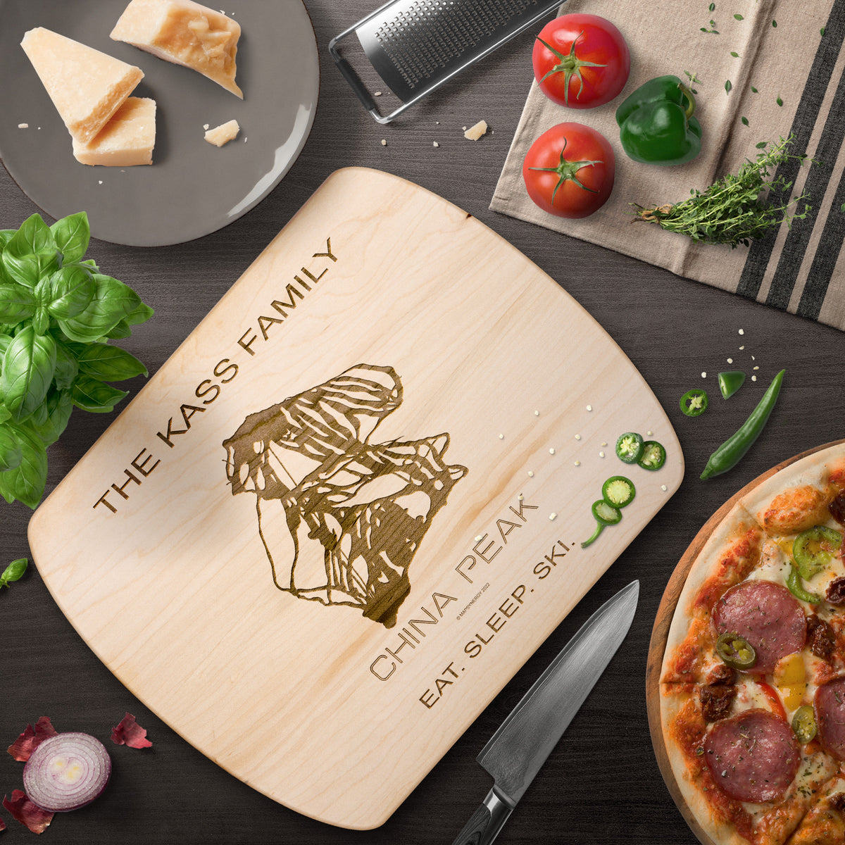 PERSONALIZED CHINA PEAK, CALIFORNIA SKI TRAIL MAP CUTTING BOARD