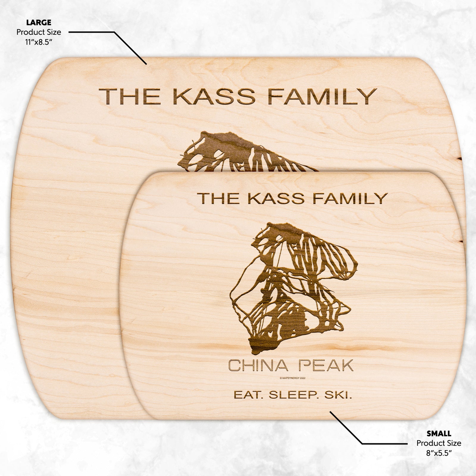 PERSONALIZED CHINA PEAK, CALIFORNIA SKI TRAIL MAP CUTTING BOARD