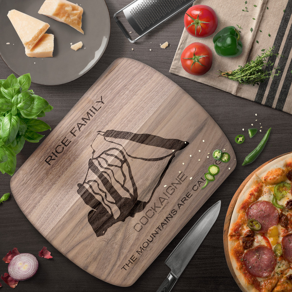 PERSONALIZED COCKAIGNE, NEW YORK SKI TRAIL MAP CUTTING BOARD