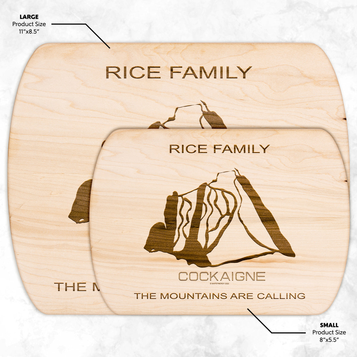 PERSONALIZED COCKAIGNE, NEW YORK SKI TRAIL MAP CUTTING BOARD