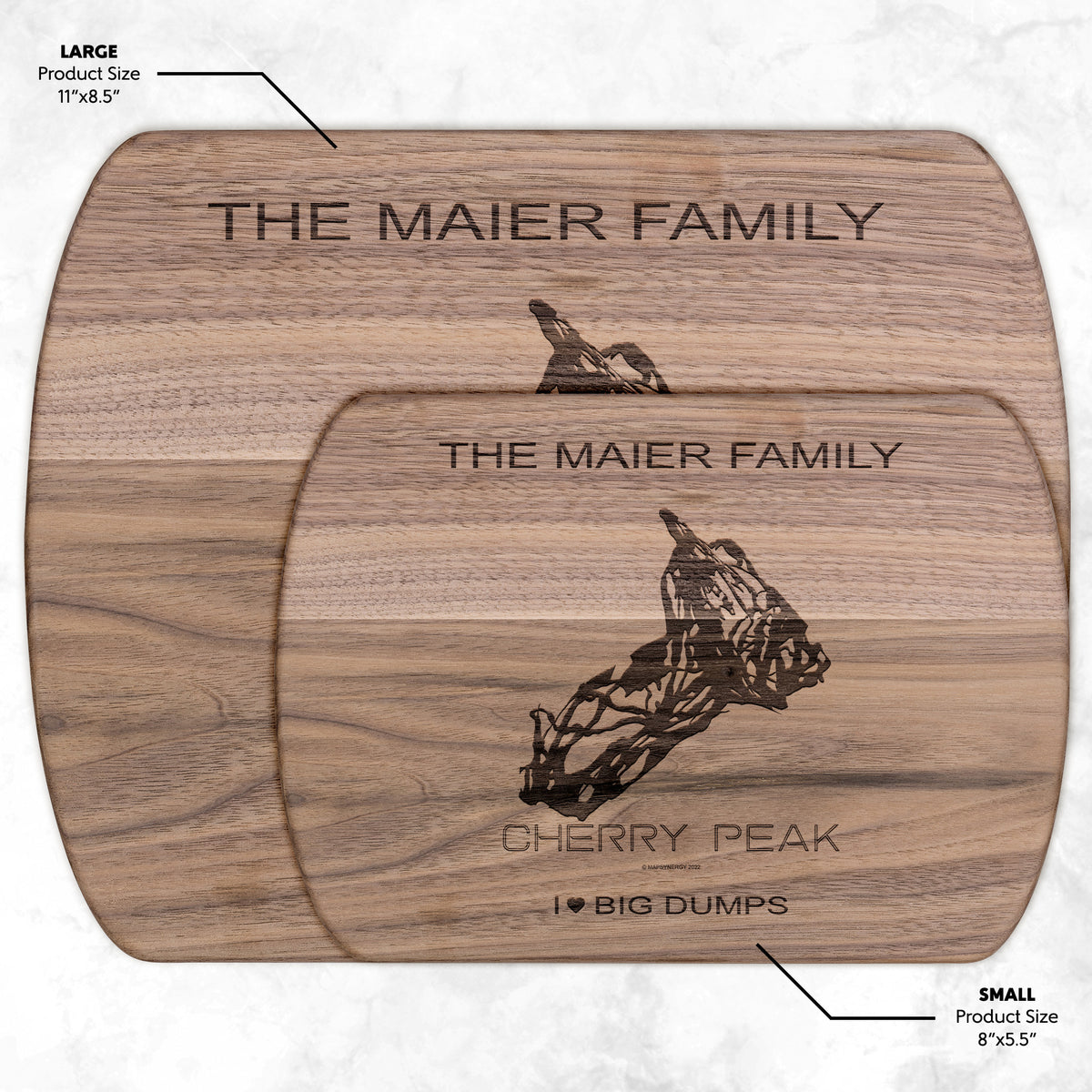 PERSONALIZED Cherry Peak,Utah SKI TRAIL MAP CUTTING BOARD