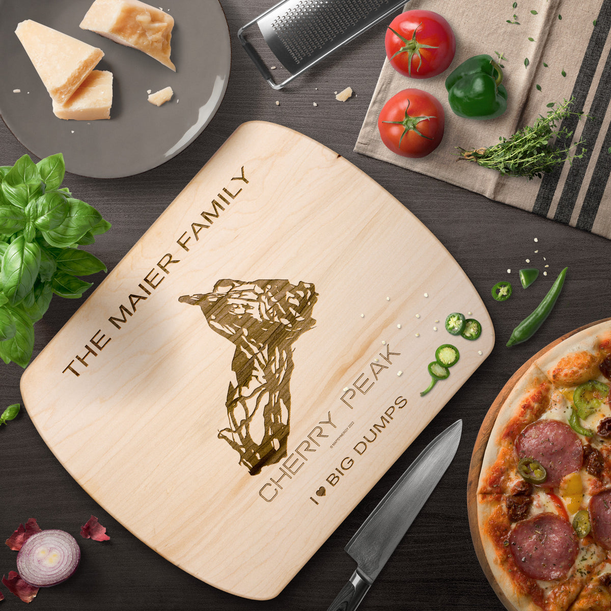 PERSONALIZED Cherry Peak,Utah SKI TRAIL MAP CUTTING BOARD