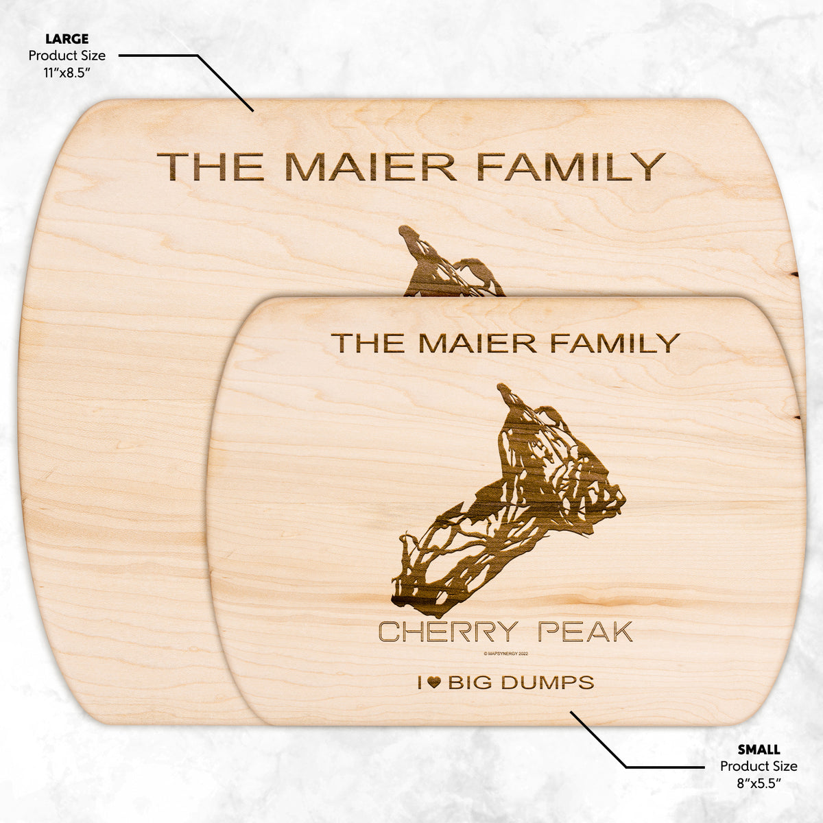 PERSONALIZED Cherry Peak,Utah SKI TRAIL MAP CUTTING BOARD