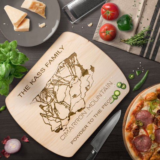PERSONALIZED Cimarron Mountain ,Colorado SKI TRAIL MAP CUTTING BOARD - Powderaddicts