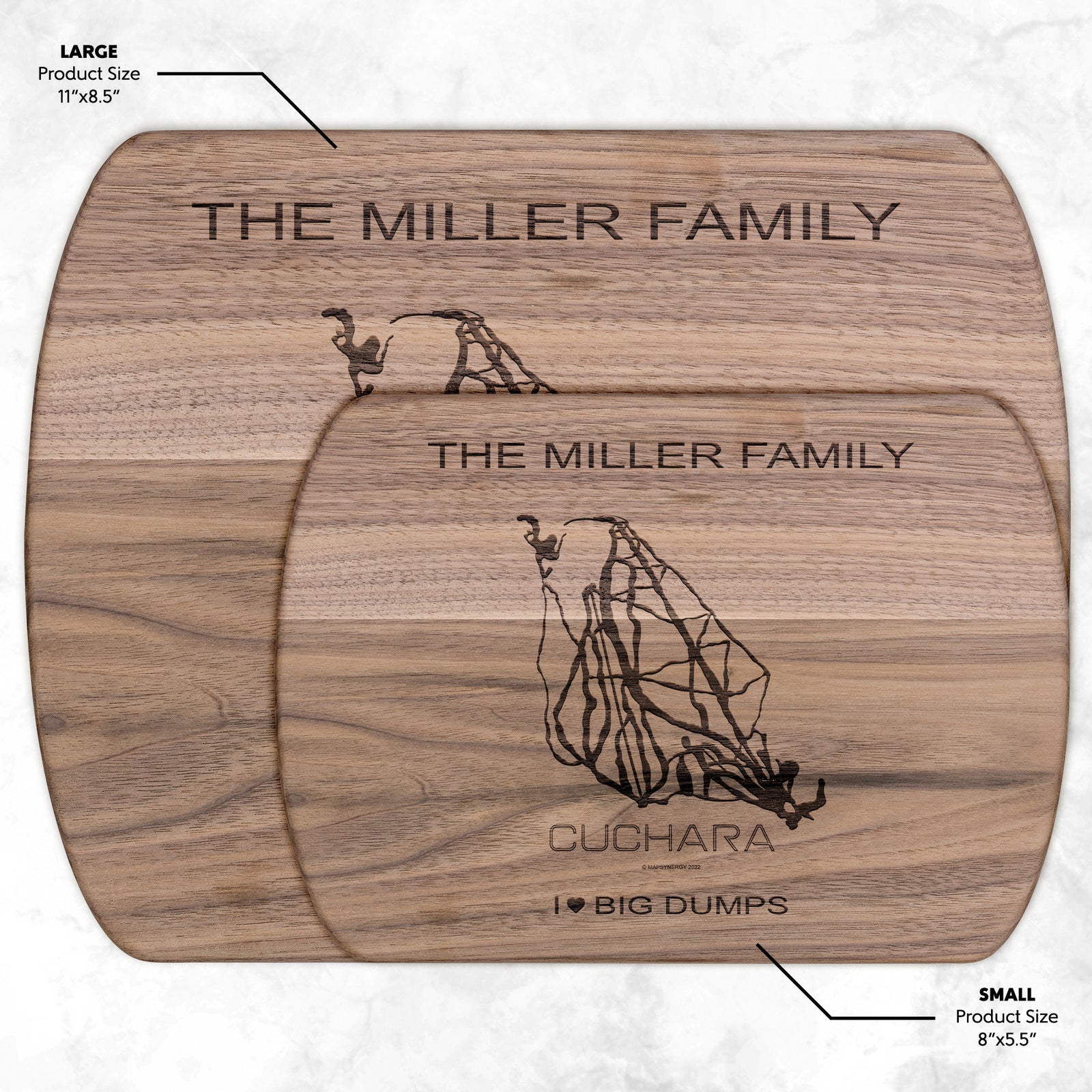 PERSONALIZED Cuchara ,Colorado SKI TRAIL MAP CUTTING BOARD