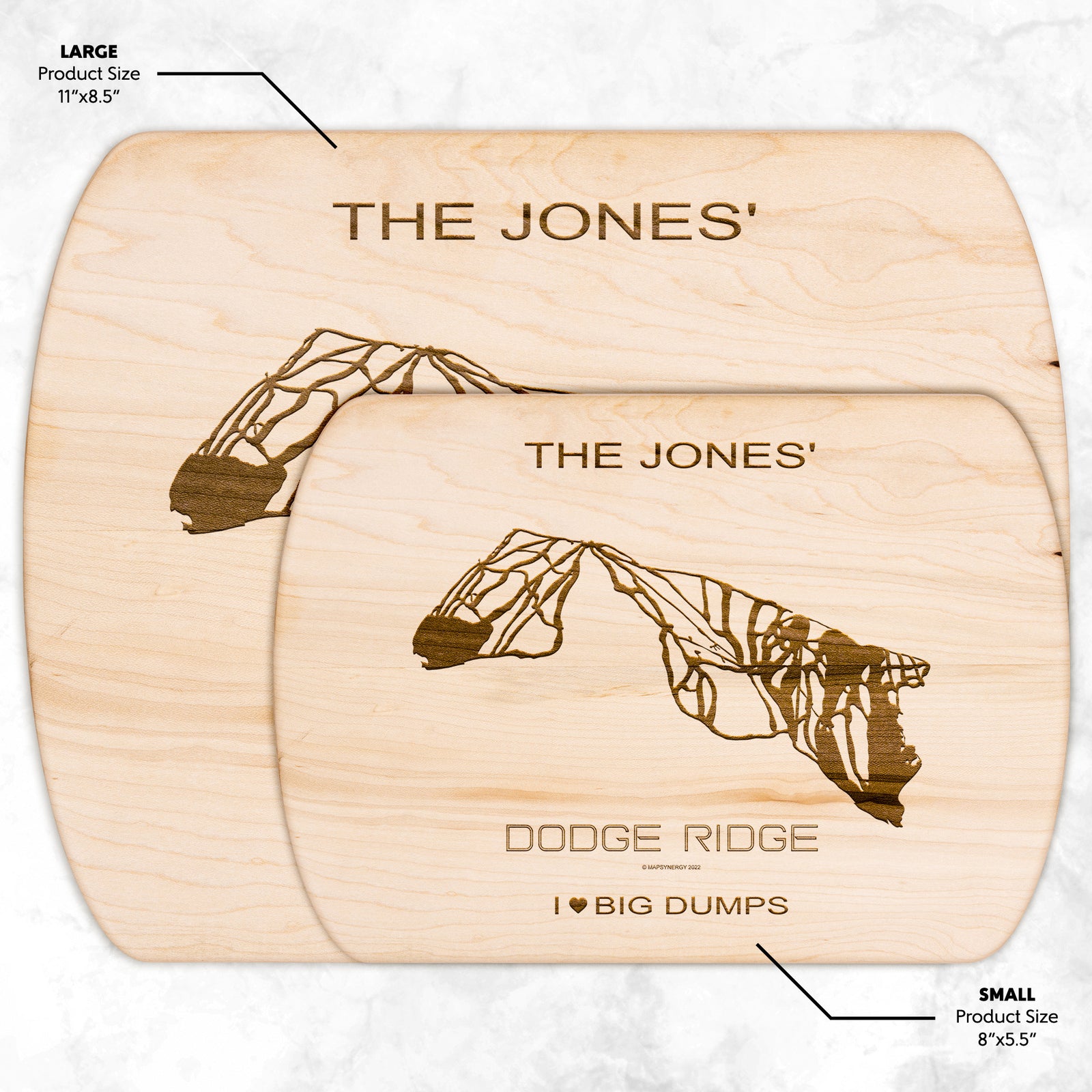 PERSONALIZED DODGE RIDGE, CALIFORNIA SKI TRAIL MAP CUTTING BOARD
