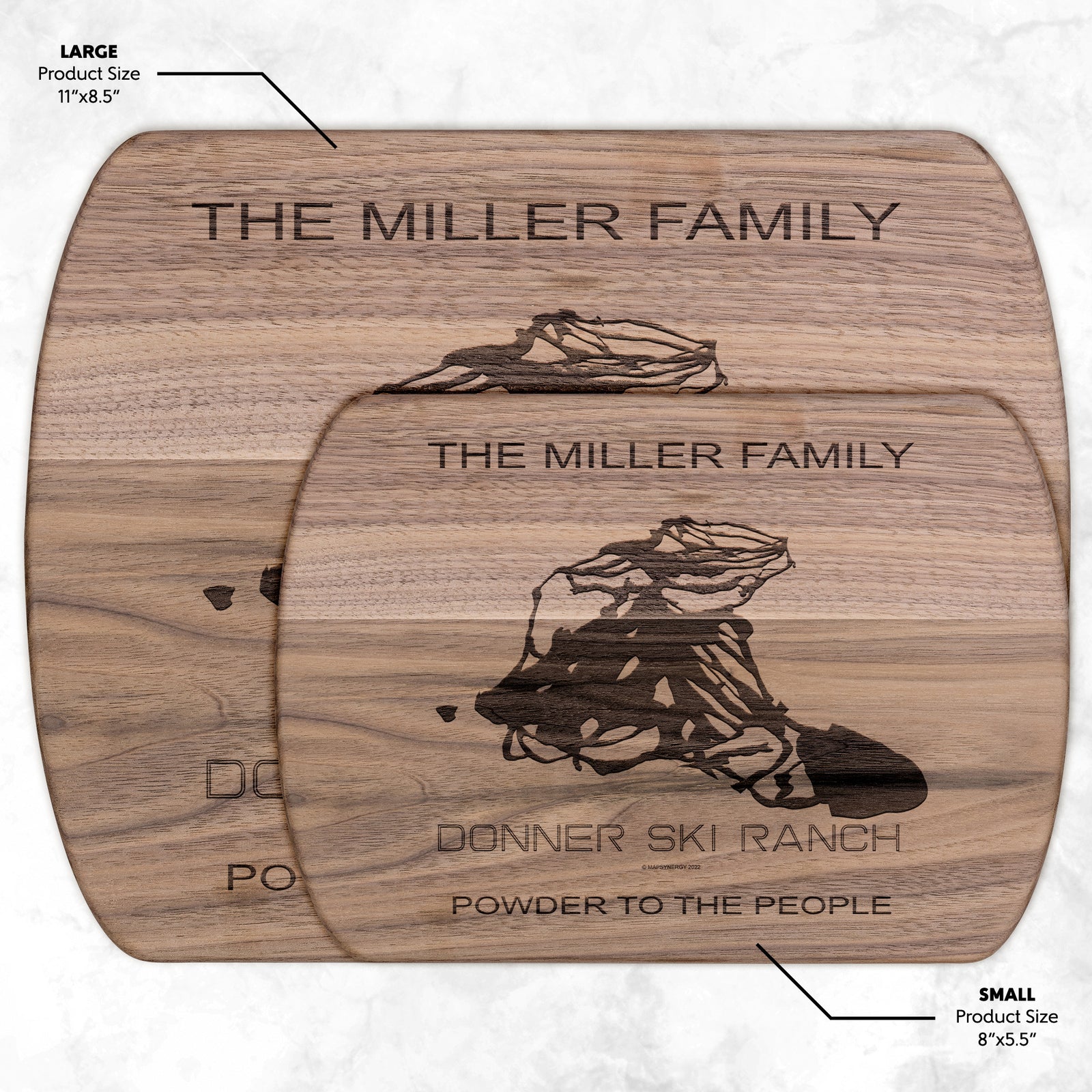 PERSONALIZED DONNER SKI RANCH , CALIFORNIA SKI TRAIL MAP CUTTING BOARD