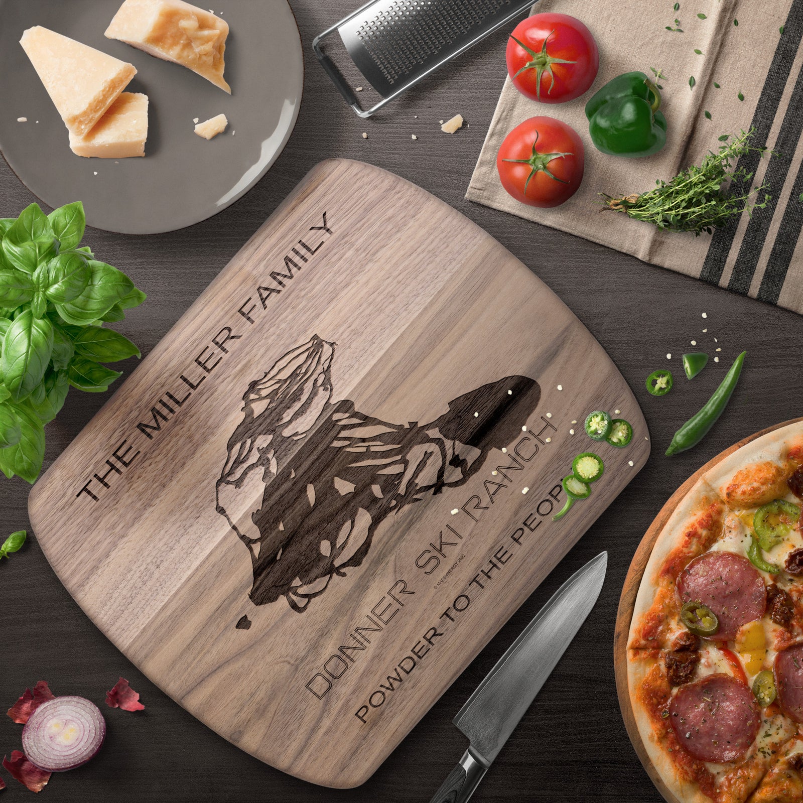 PERSONALIZED DONNER SKI RANCH , CALIFORNIA SKI TRAIL MAP CUTTING BOARD