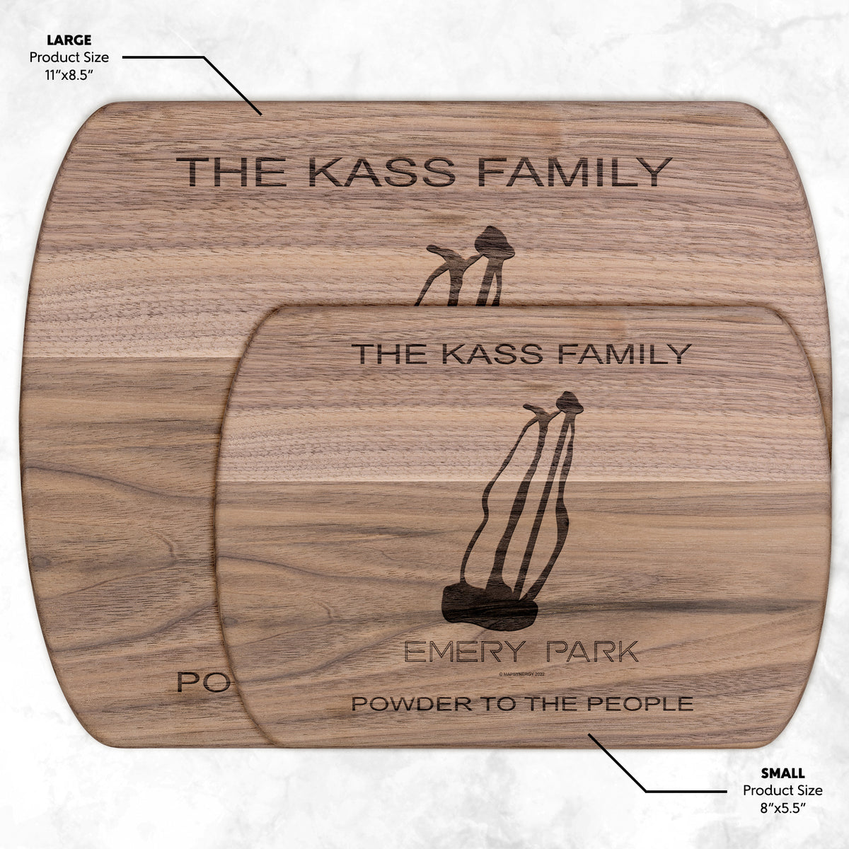 PERSONALIZED EMERY PARK, NEW YORK SKI TRAIL MAP CUTTING BOARD