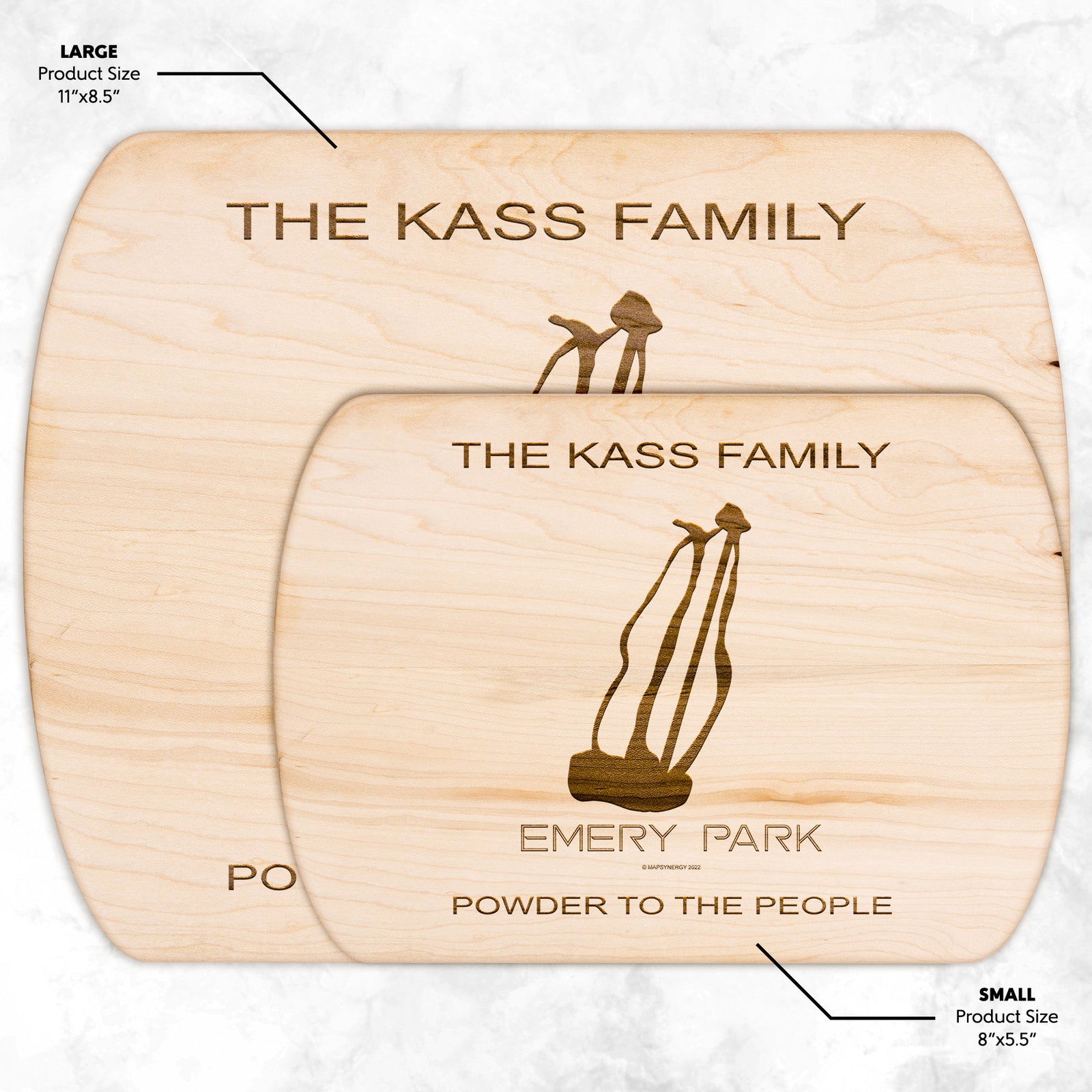 PERSONALIZED EMERY PARK, NEW YORK SKI TRAIL MAP CUTTING BOARD