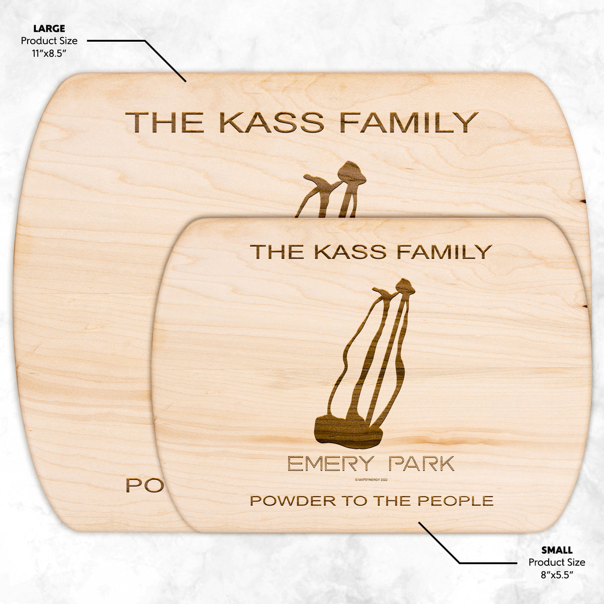 PERSONALIZED EMERY PARK, NEW YORK SKI TRAIL MAP CUTTING BOARD