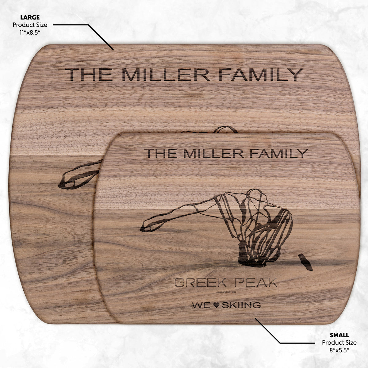 PERSONALIZED GREEK PEAK, NEW YORK SKI TRAIL MAP CUTTING BOARD