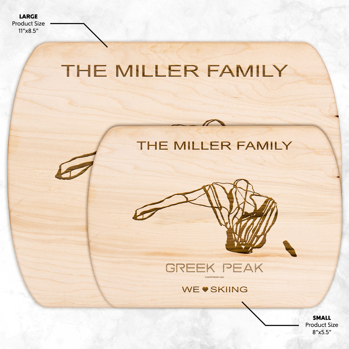 PERSONALIZED GREEK PEAK, NEW YORK SKI TRAIL MAP CUTTING BOARD