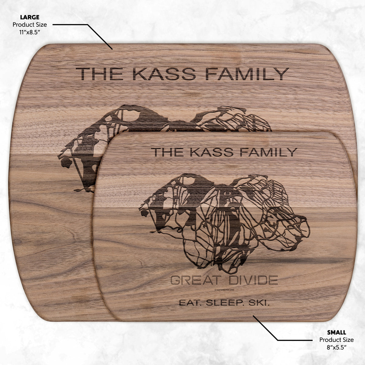 PERSONALIZED Great Divide , Montana SKI TRAIL MAP CUTTING BOARD