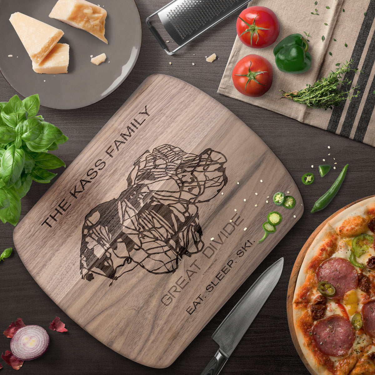 PERSONALIZED Great Divide , Montana SKI TRAIL MAP CUTTING BOARD