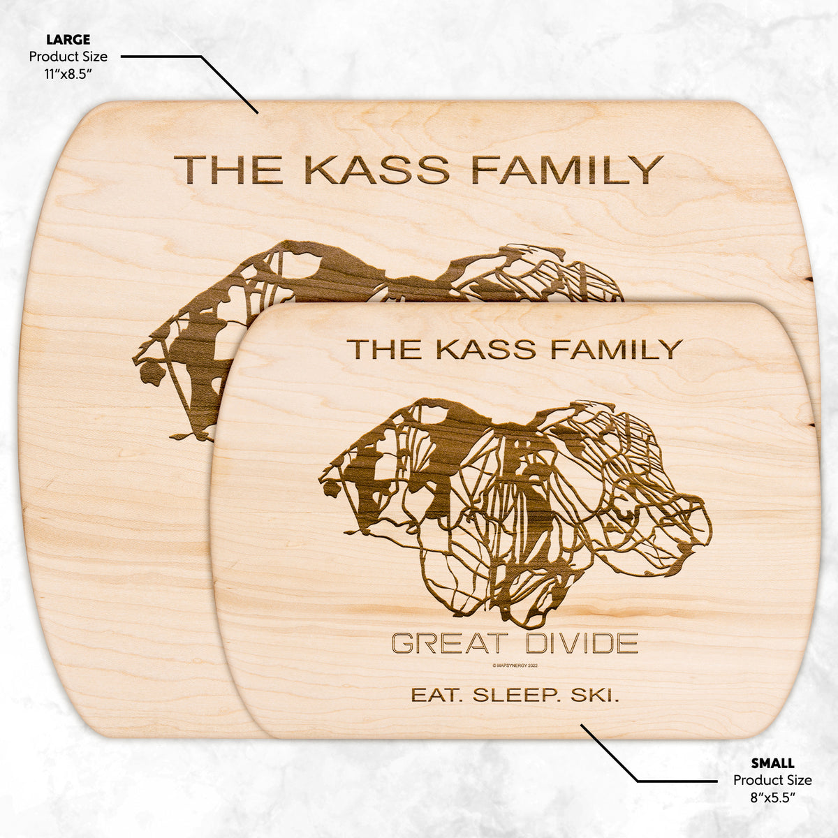 PERSONALIZED Great Divide , Montana SKI TRAIL MAP CUTTING BOARD