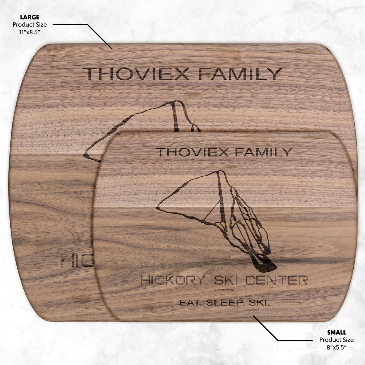 PERSONALIZED HICKORY SKI CENTER, NEW YORK SKI TRAIL MAP CUTTING BOARD