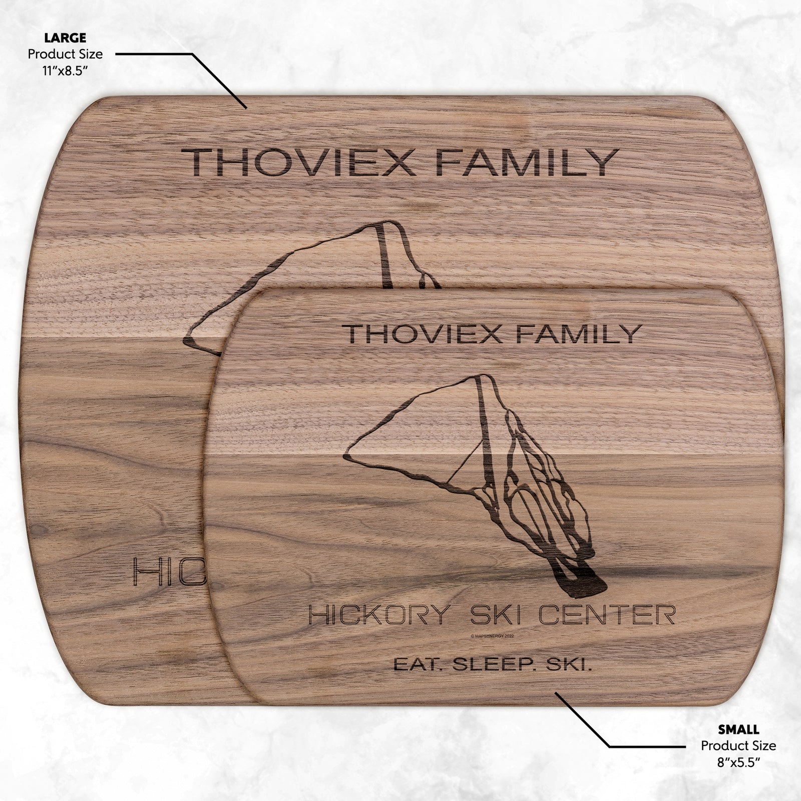 PERSONALIZED HICKORY SKI CENTER, NEW YORK SKI TRAIL MAP CUTTING BOARD