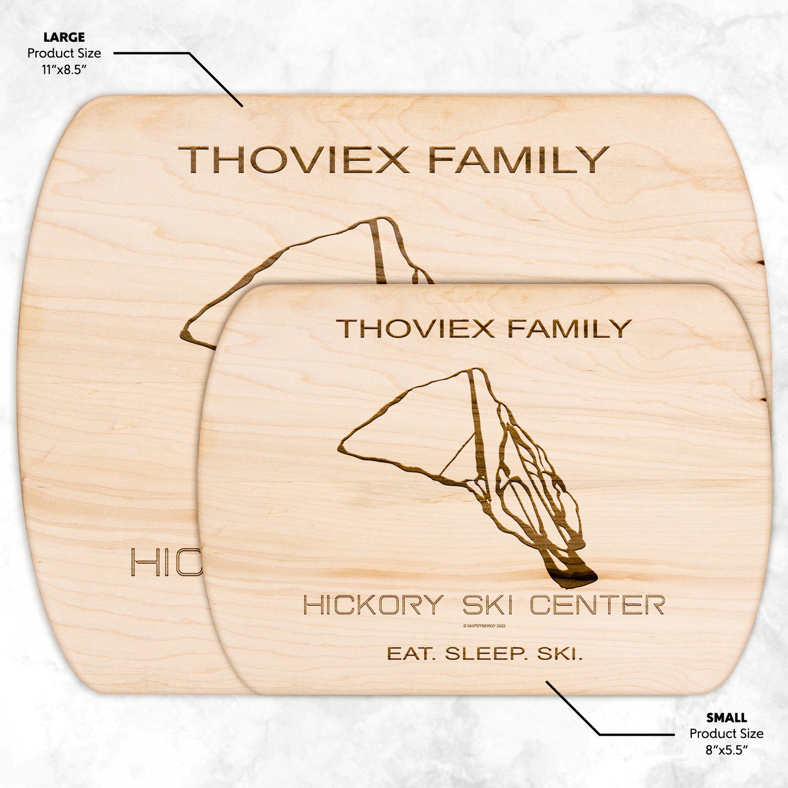 PERSONALIZED HICKORY SKI CENTER, NEW YORK SKI TRAIL MAP CUTTING BOARD
