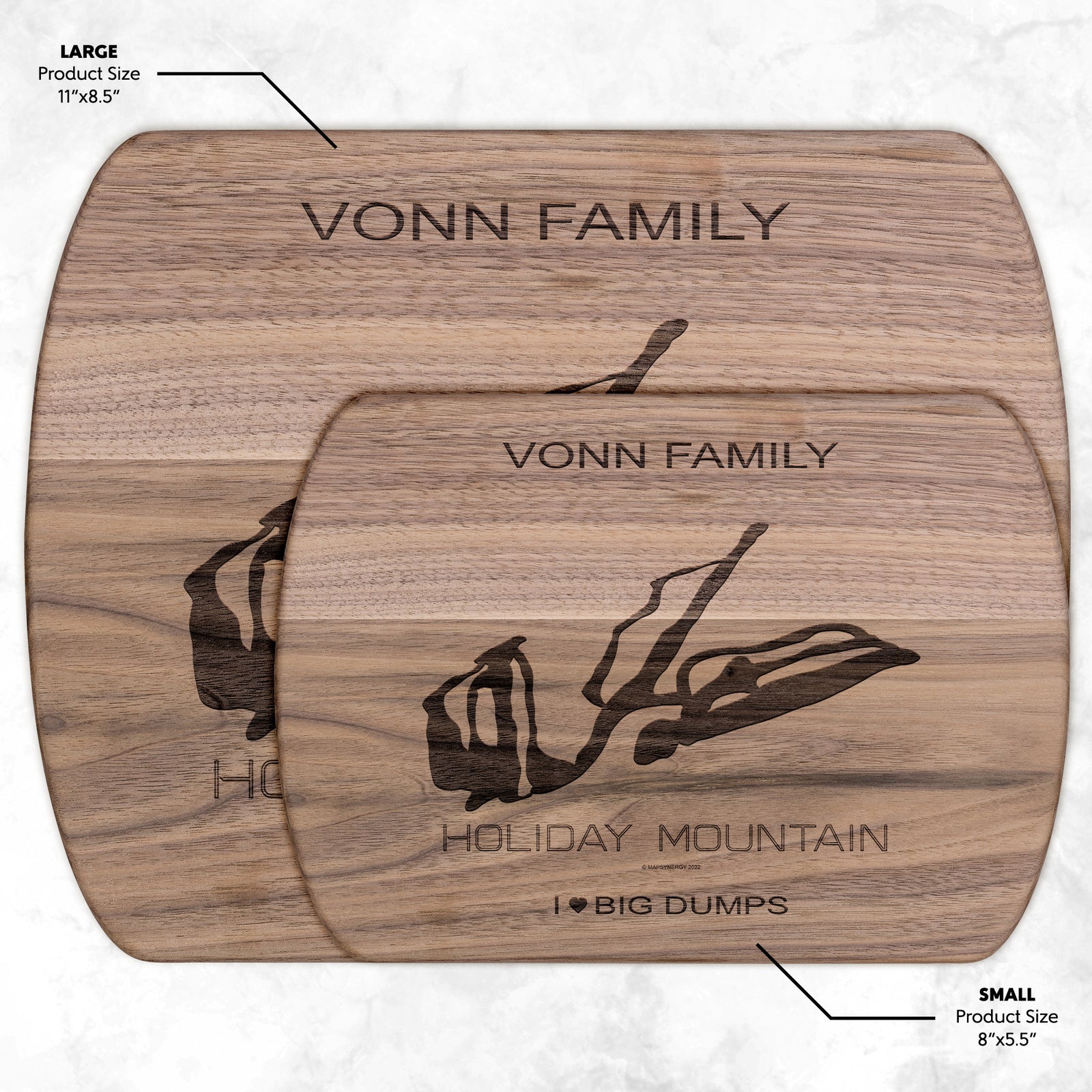 PERSONALIZED HOLIDAY MOUNTAIN, NEW YORK SKI TRAIL MAP CUTTING BOARD