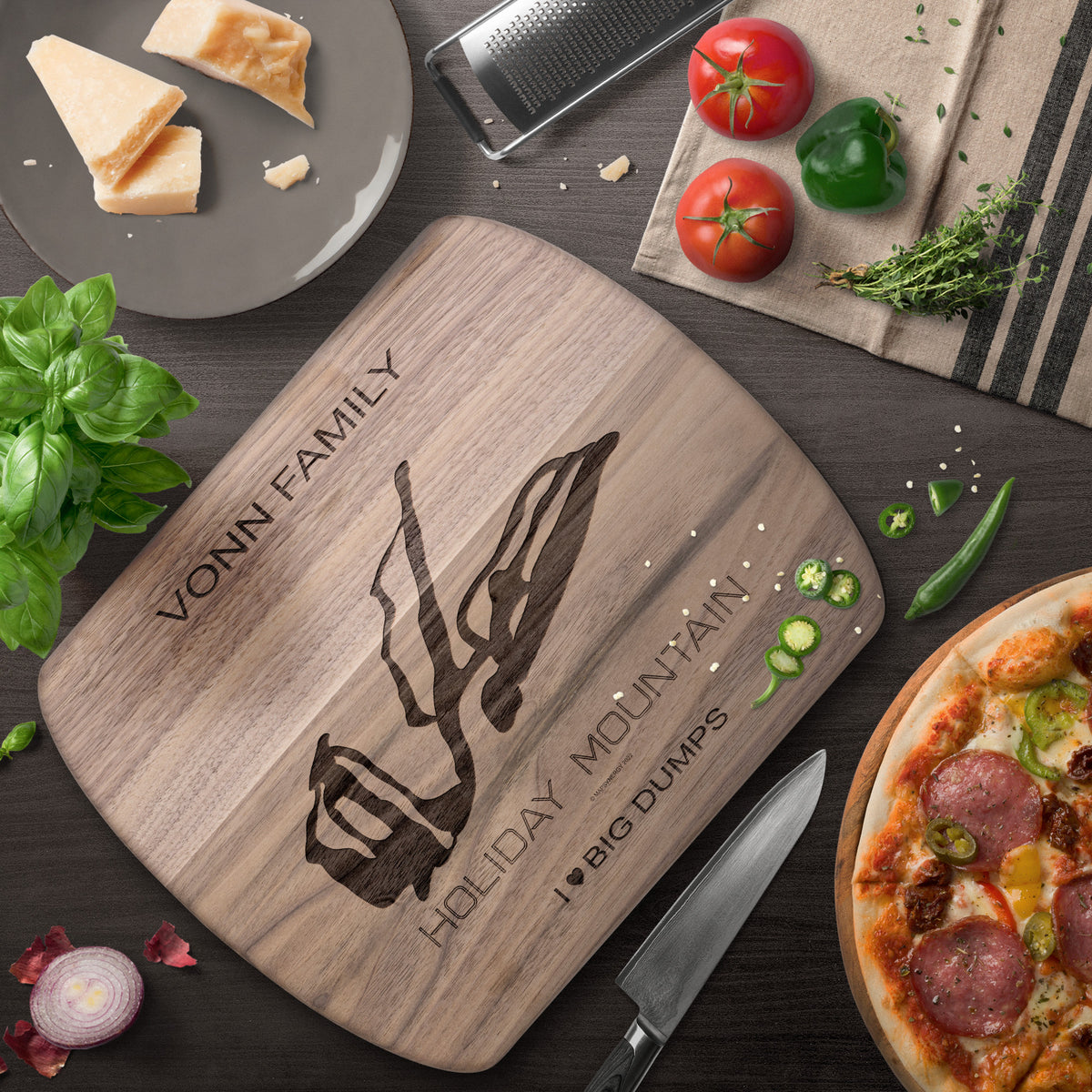 PERSONALIZED HOLIDAY MOUNTAIN, NEW YORK SKI TRAIL MAP CUTTING BOARD