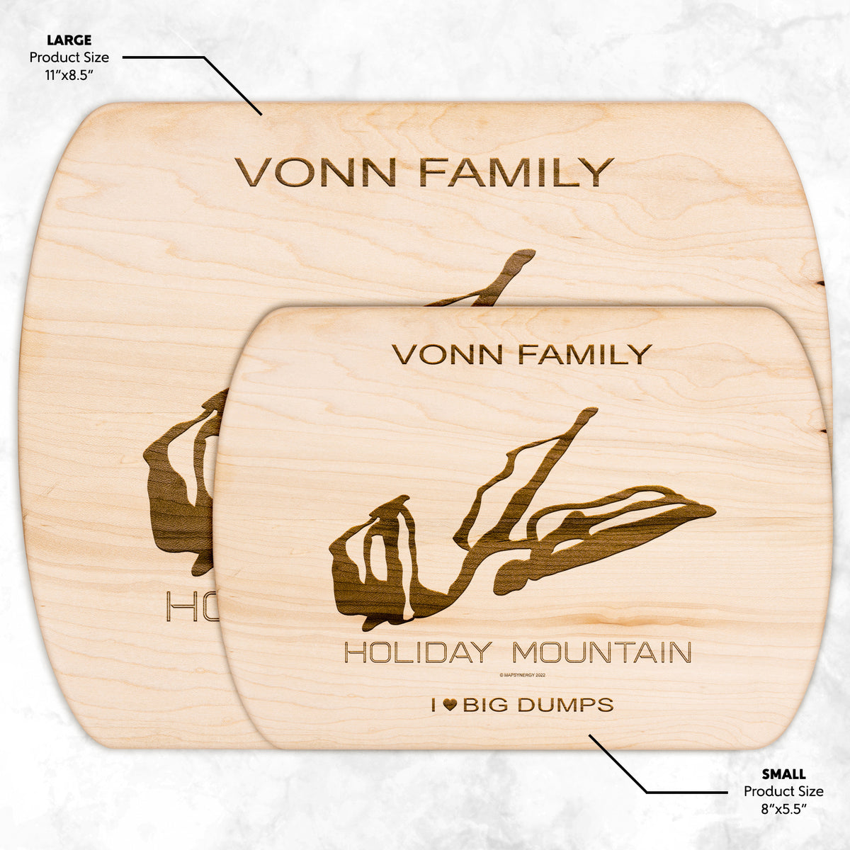 PERSONALIZED HOLIDAY MOUNTAIN, NEW YORK SKI TRAIL MAP CUTTING BOARD