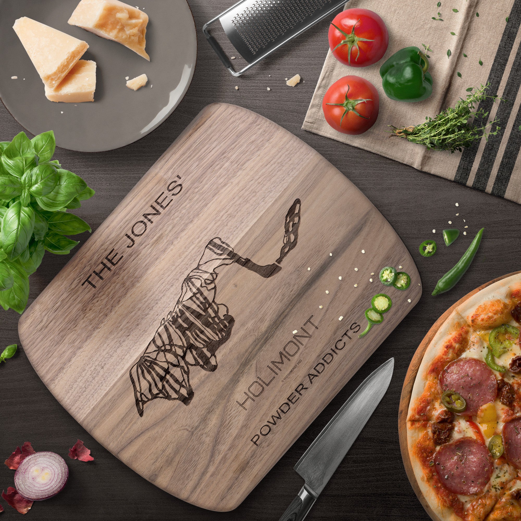 PERSONALIZED HOLIMONT, NEW YORK SKI TRAIL MAP CUTTING BOARD