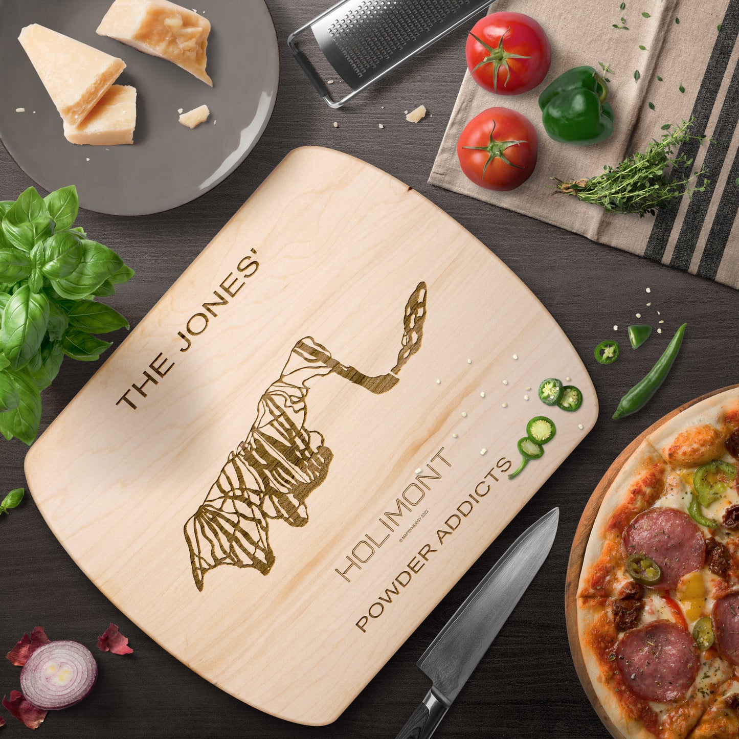 PERSONALIZED HOLIMONT, NEW YORK SKI TRAIL MAP CUTTING BOARD