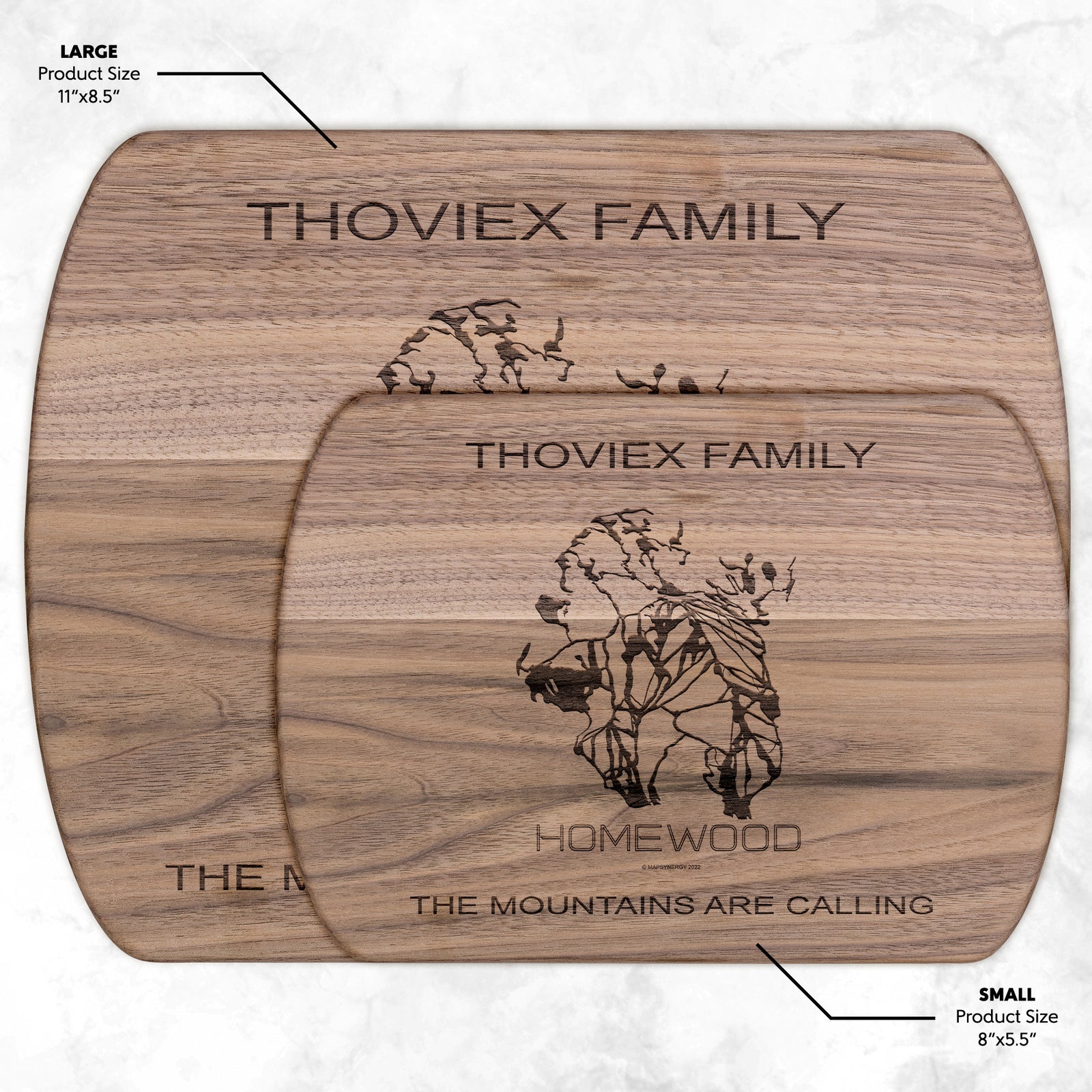 PERSONALIZED HOMEWOOD, CALIFORNIA SKI TRAIL MAP CUTTING BOARD