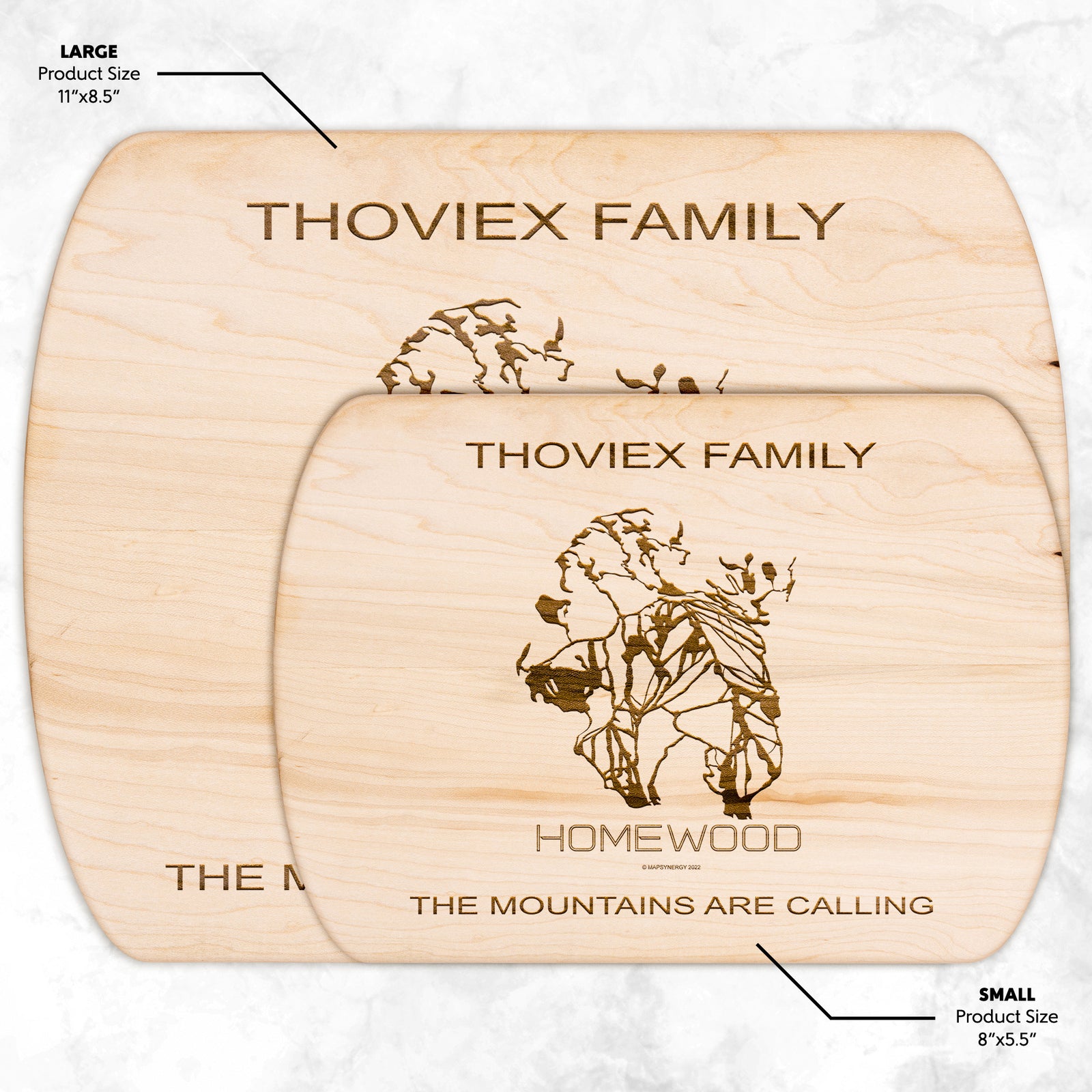 PERSONALIZED HOMEWOOD, CALIFORNIA SKI TRAIL MAP CUTTING BOARD