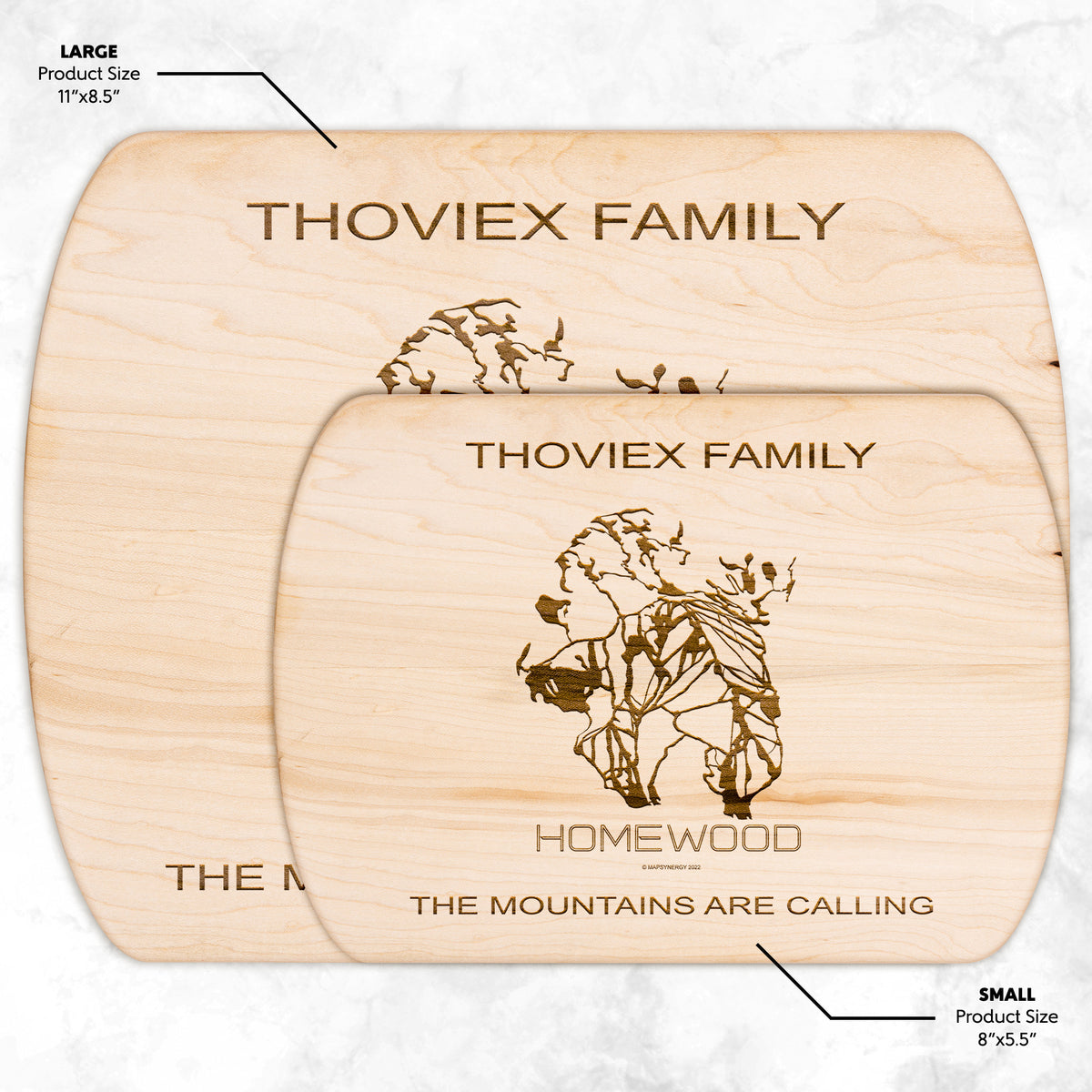 PERSONALIZED HOMEWOOD, CALIFORNIA SKI TRAIL MAP CUTTING BOARD