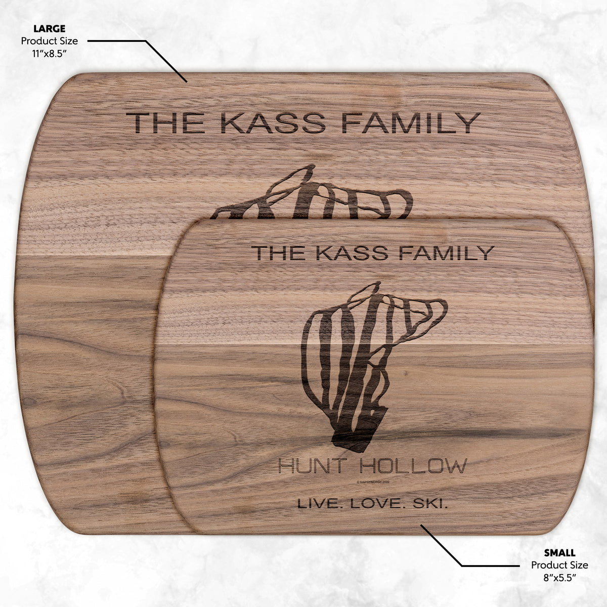 PERSONALIZED HUNT HOLLOW, NEW YORK SKI TRAIL MAP CUTTING BOARD