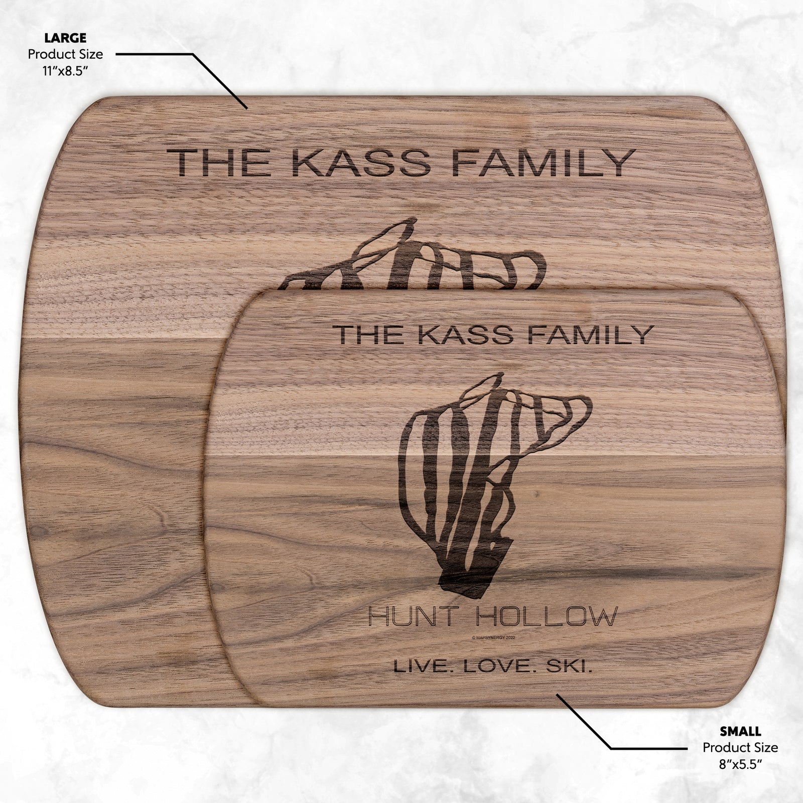 PERSONALIZED HUNT HOLLOW, NEW YORK SKI TRAIL MAP CUTTING BOARD