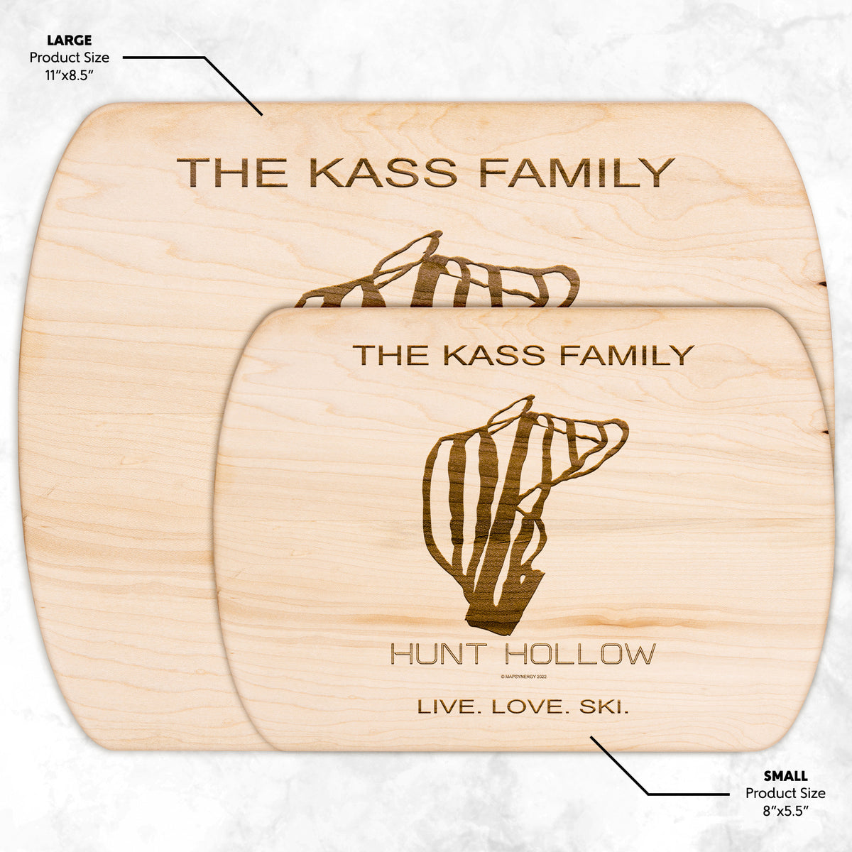 PERSONALIZED HUNT HOLLOW, NEW YORK SKI TRAIL MAP CUTTING BOARD