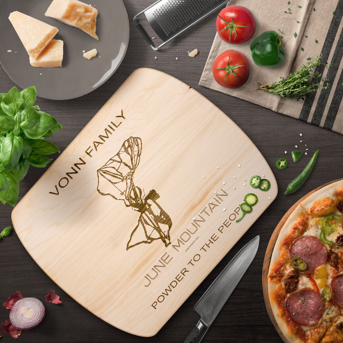 PERSONALIZED JUNE MOUNTAIN, CALIFORNIA SKI TRAIL MAP CUTTING BOARD