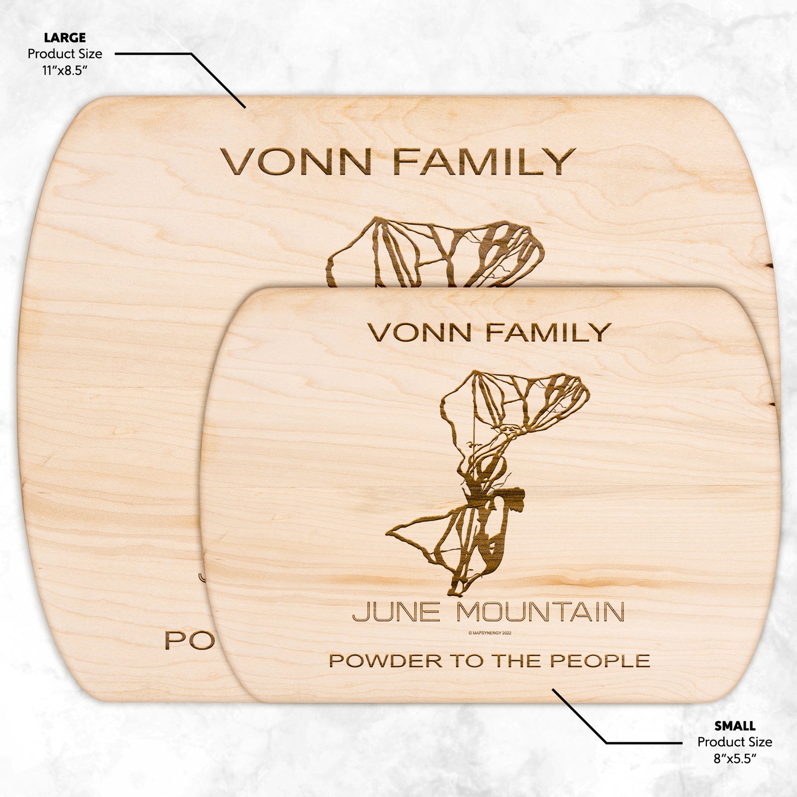 PERSONALIZED JUNE MOUNTAIN, CALIFORNIA SKI TRAIL MAP CUTTING BOARD