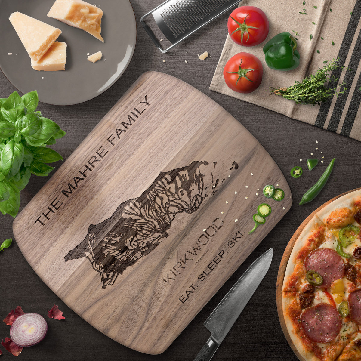 PERSONALIZED KIRKWOOD , CALIFORNIA SKI TRAIL MAP CUTTING BOARD