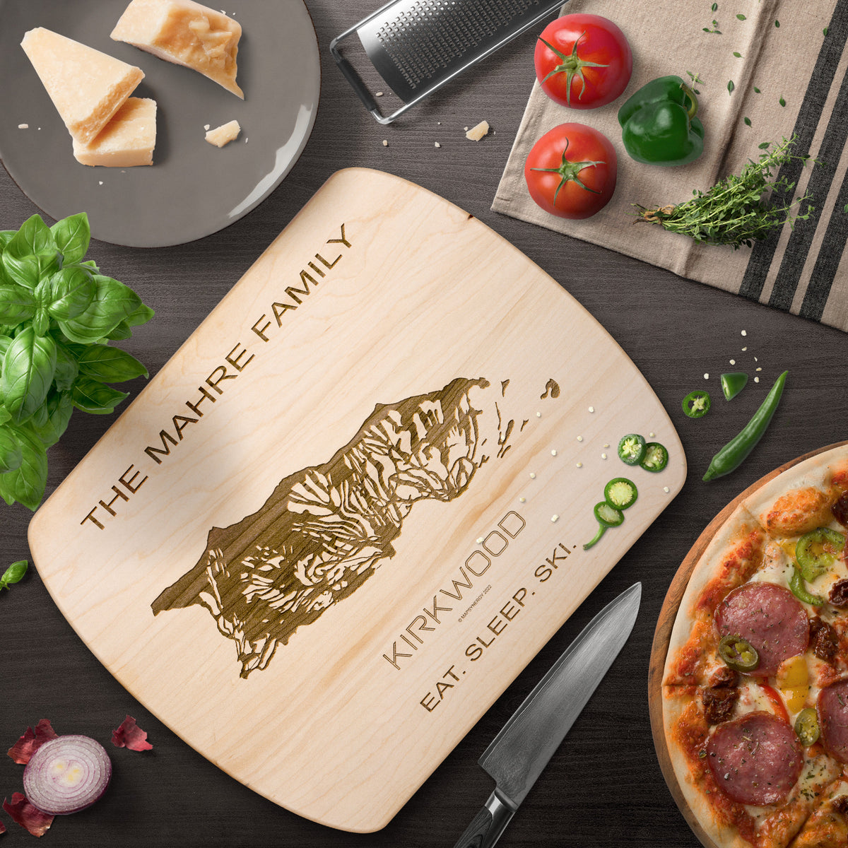 PERSONALIZED KIRKWOOD , CALIFORNIA SKI TRAIL MAP CUTTING BOARD