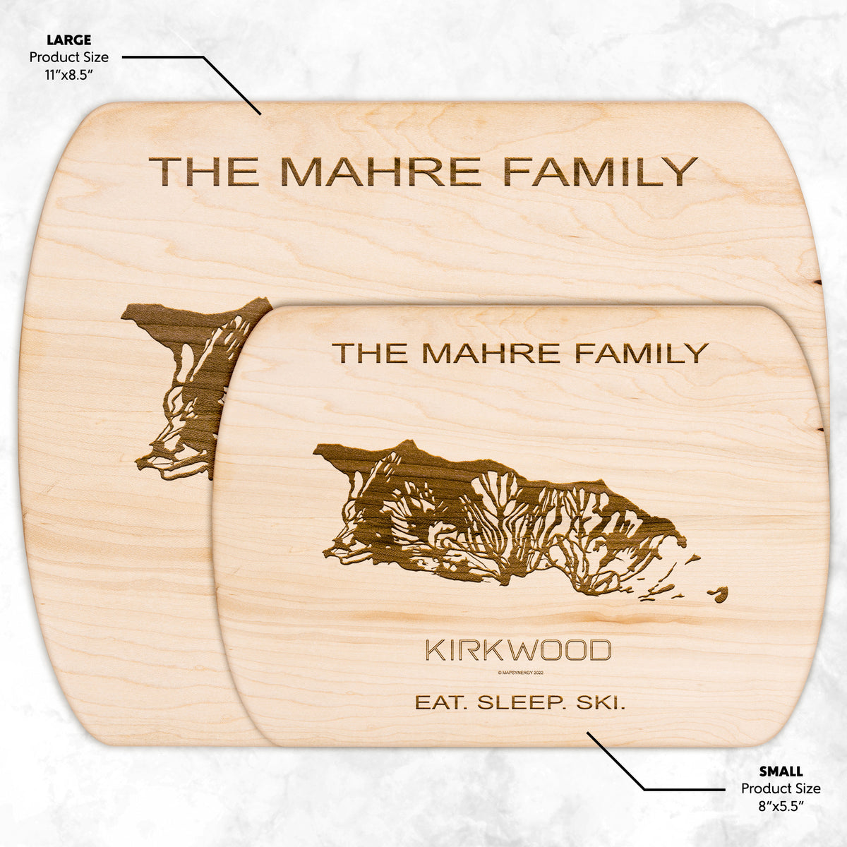 PERSONALIZED KIRKWOOD , CALIFORNIA SKI TRAIL MAP CUTTING BOARD