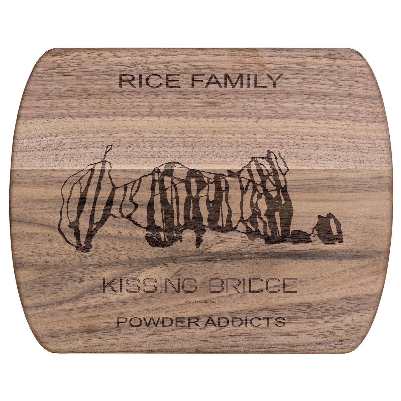 PERSONALIZED KISSING BRIDGE, NEW YORK SKI TRAIL MAP CUTTING BOARD