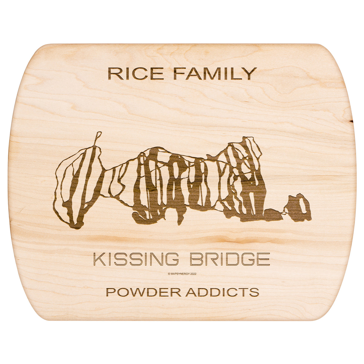 PERSONALIZED KISSING BRIDGE, NEW YORK SKI TRAIL MAP CUTTING BOARD