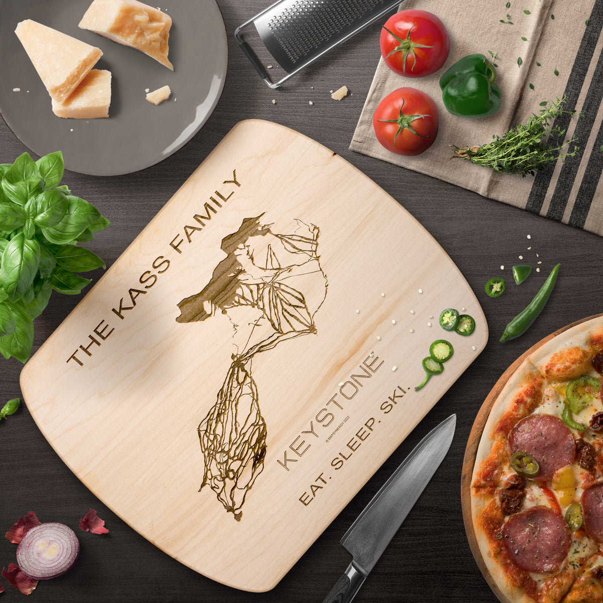 PERSONALIZED Keystone ,Colorado SKI TRAIL MAP CUTTING BOARD