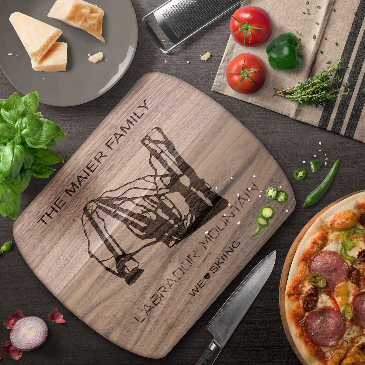 PERSONALIZED LABRADOR MOUNTAIN, NEW YORK SKI TRAIL MAP CUTTING BOARD