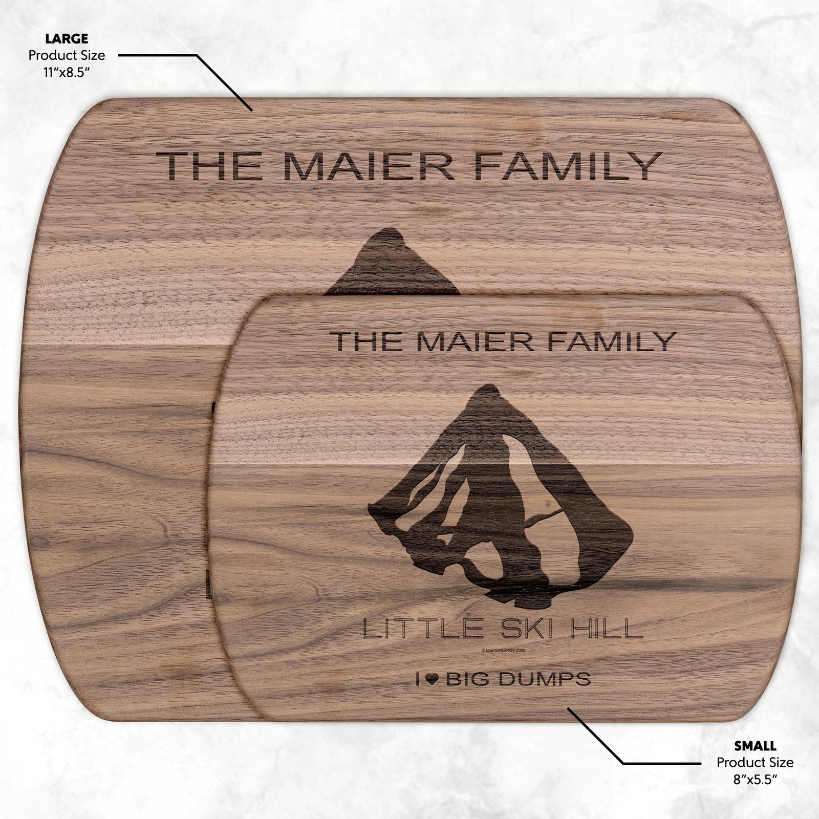 PERSONALIZED Little Ski Hill, Idaho SKI TRAIL MAP CUTTING BOARD