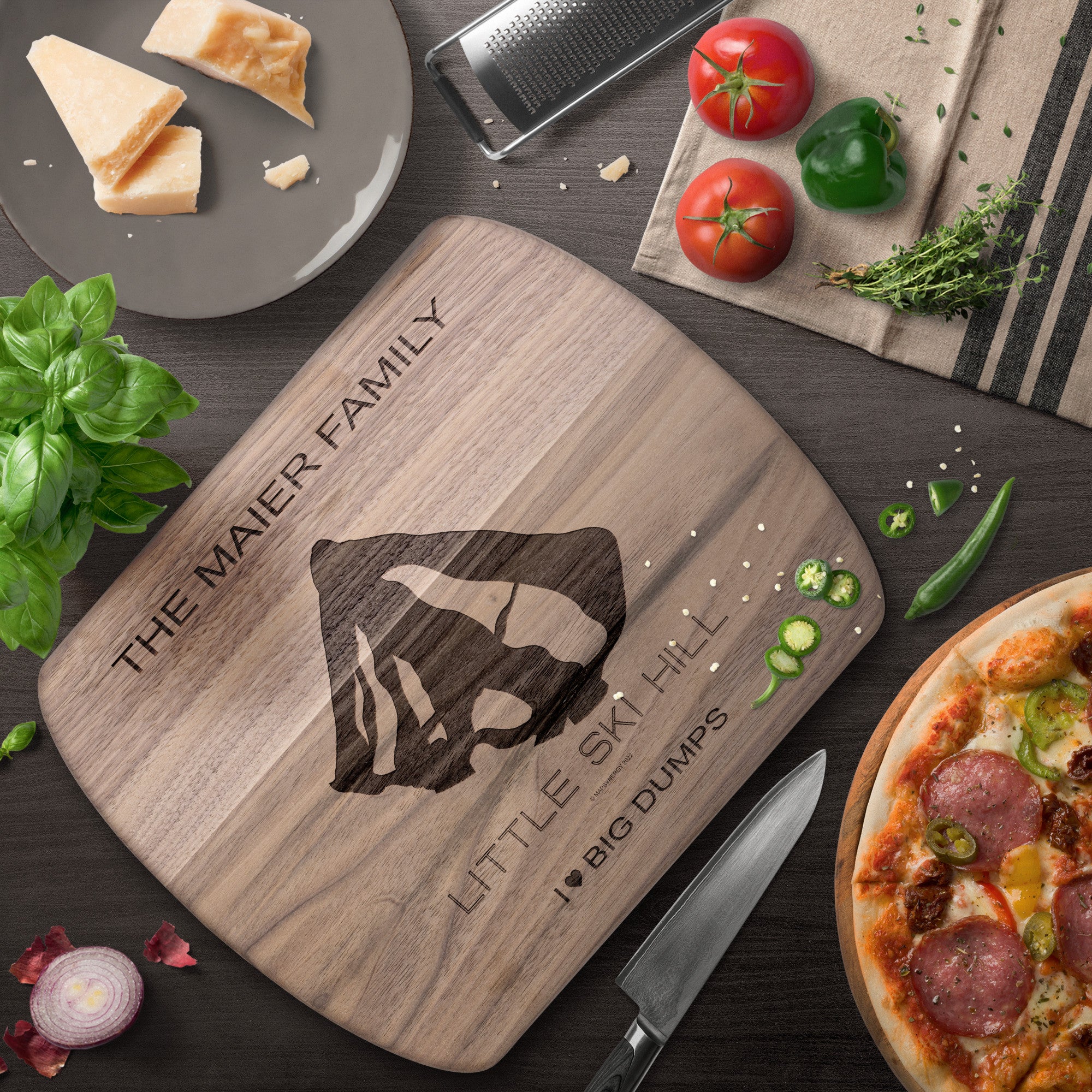 PERSONALIZED Little Ski Hill, Idaho SKI TRAIL MAP CUTTING BOARD