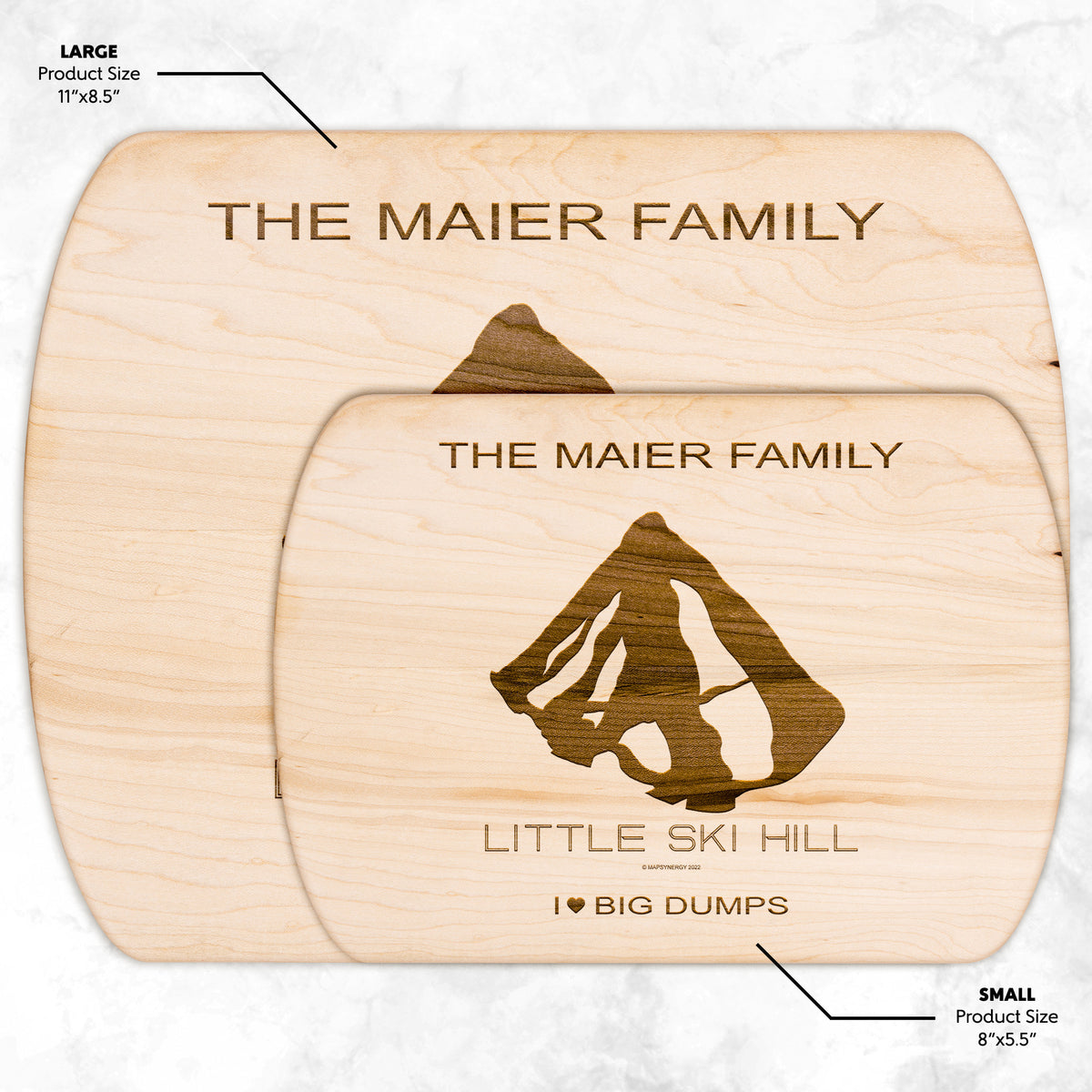 PERSONALIZED Little Ski Hill, Idaho SKI TRAIL MAP CUTTING BOARD